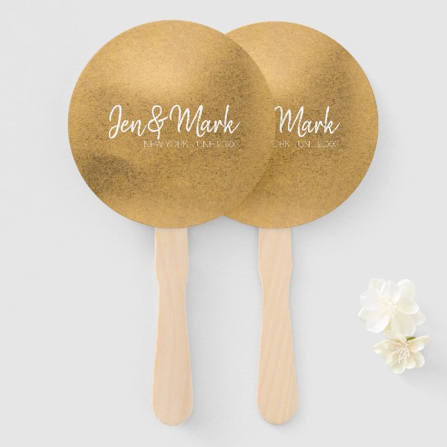 Éventail Couple Names, Etat, Mariage Date sur Faux Gold (Devant et derrière)