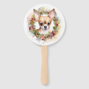 Éventail Couronne de Noël de Chihuahua Chien festif