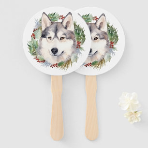Éventail Couronne de Noël festive avec Husky sibérien