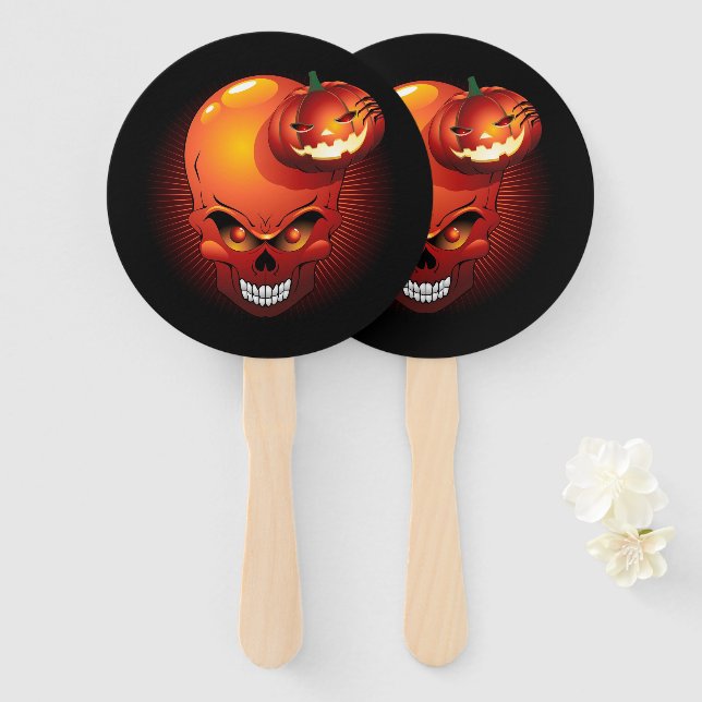 Éventail Crâne d'Halloween et Citrouille (Devant et derrière)