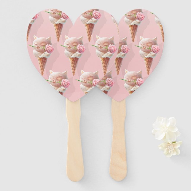 Éventail Crème de glace Kitty - Rosy & Dreamy (Devant et derrière)