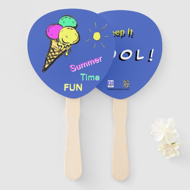 Éventail Crème de glace Temps été Amusants Paddle Hand Fan (Devant et derrière)