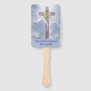 Éventail Croix dans les nuages avec les fleurs blanches,