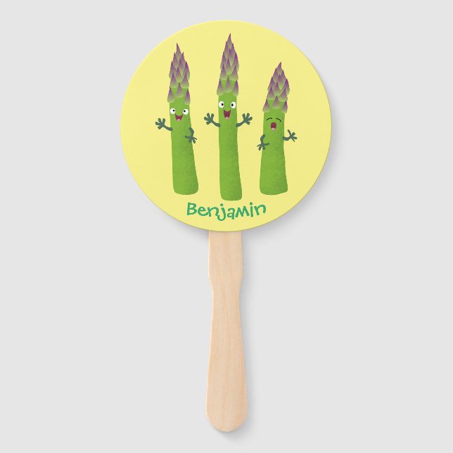 Éventail Cute asperges chantant un trio végétal dessin anim (Devant)