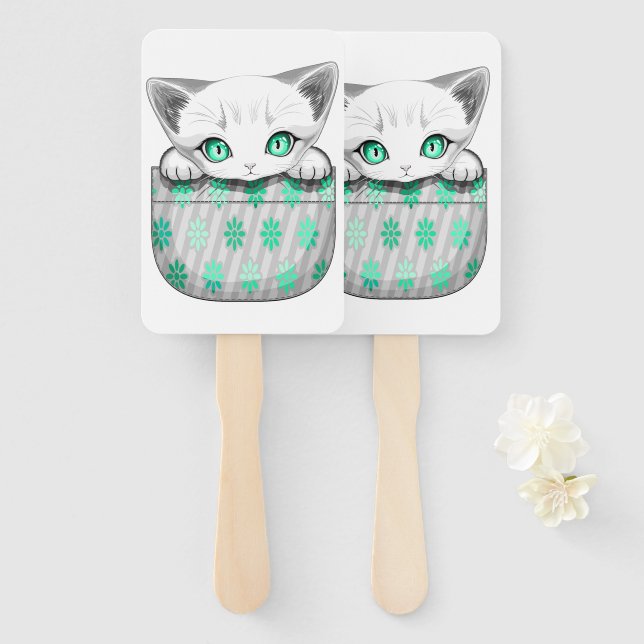 Éventail Cute de chat et pointe joueuse à partir d'une poch (Devant et derrière)