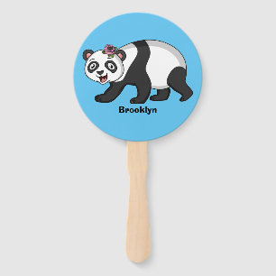 Éventail Cute happy panda bear with flower cartoon