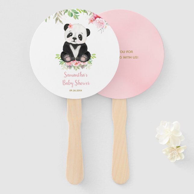 Éventail Cute Ours Blush Rose Greenery Baby shower fille (Devant et derrière)