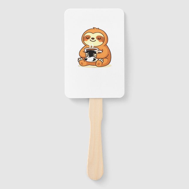 Éventail Cute Sloth Relaxing with Hot Coffee Premium T-Shir (Devant)