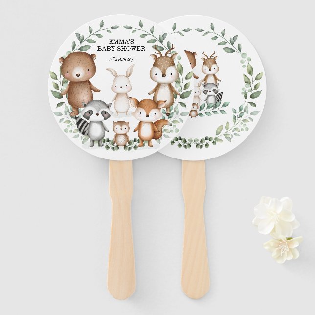 Éventail Cute Woodland Animaux Verdure Fête de la couronne  (Devant et derrière)