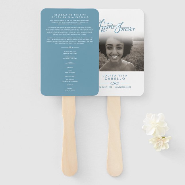 Éventail Dans nos coeurs fans de programme funéraire (Devant et derrière)