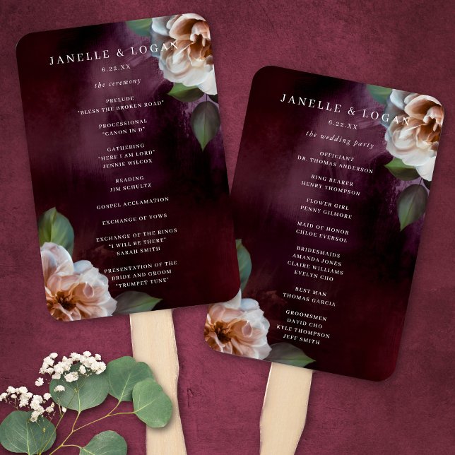 Éventail Dark + Moody Rustic Floral Wedding Program (Créateur téléchargé)