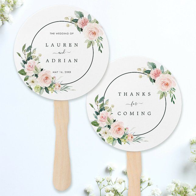Éventail de main de mariage à fleurs rose pâle (Front & Back)