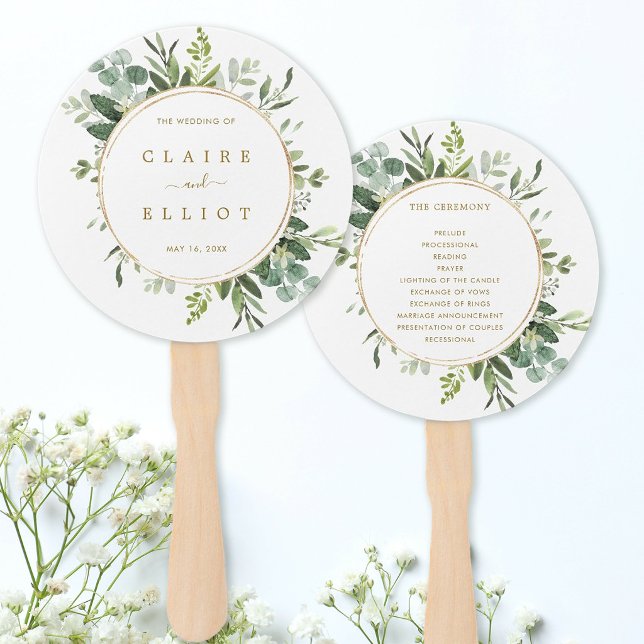 Éventail de main de programme de mariage en verdur (Front & Back)