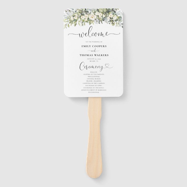 Éventail de main de programme de mariage floral bl (Devant)