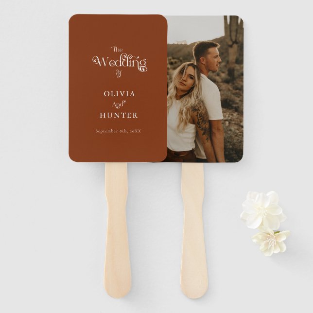 Éventail de mariage photo en terre cuite minimalis (Devant et derrière)