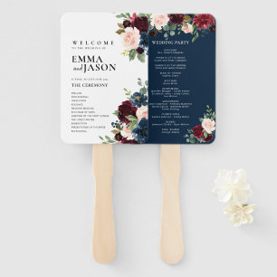 Éventail de programme de mariage à la main floral