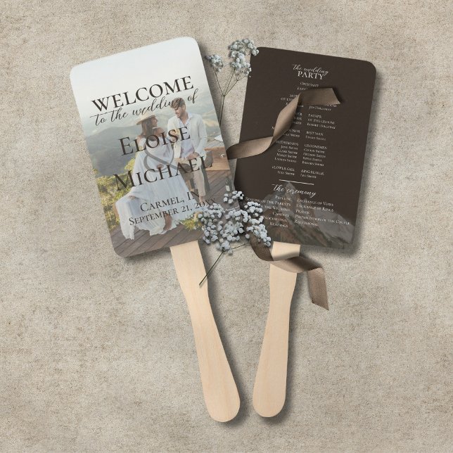 Éventail de programme de mariage marron rustique a (Modern Photo Rustic Brown Wedding Program Fan)