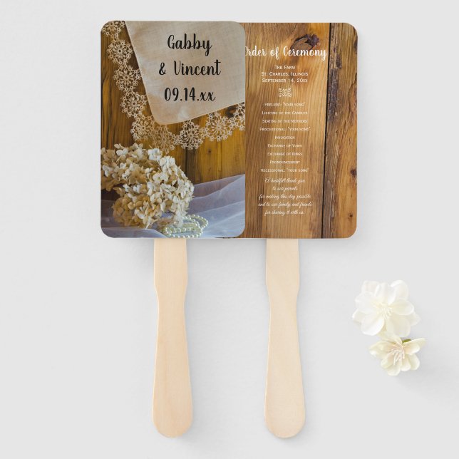 Éventail Dentelles de pays et Fleurs Programmes de mariage  (Devant et derrière)