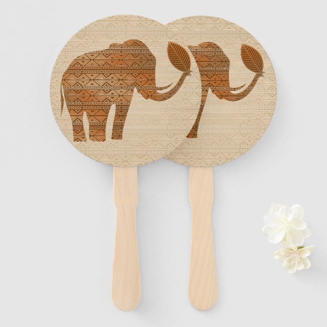 Éventail Design d'art tribal des éléphants (Devant et derrière)