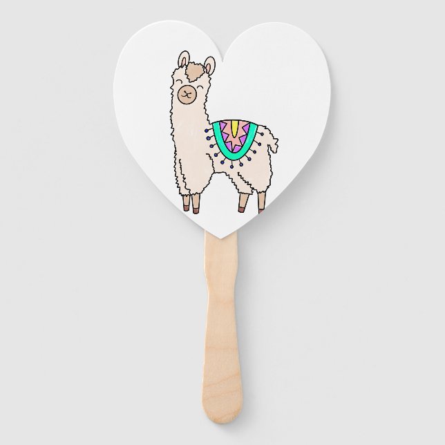 Éventail dessin animé de llama alpaga souriant (Devant)