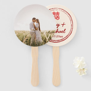 Éventail Deux photo mariage chinois double bonheur logo