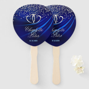 Éventail Diamants Bleus Royaux / Coeurs Mariage Ventilateur