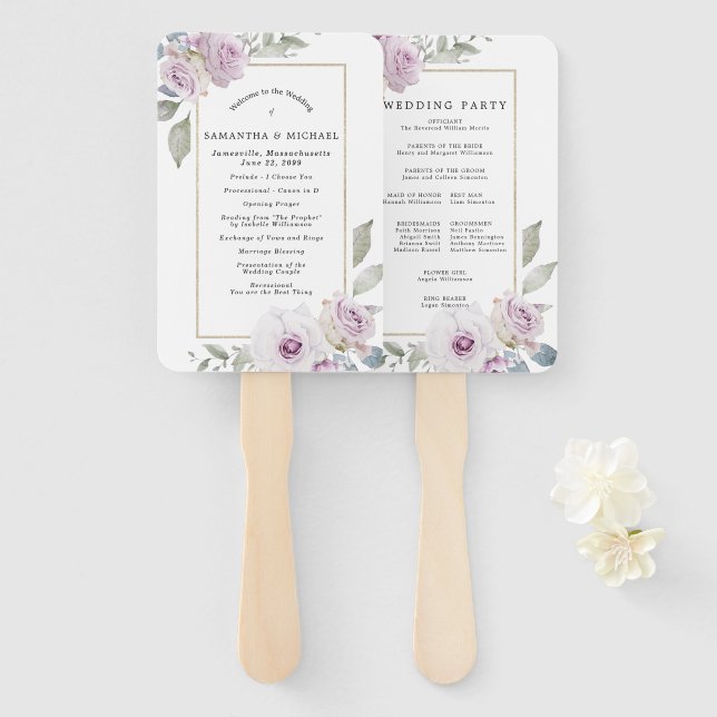 Éventail do-it-yourself Rustique Purple Floral Wedding Prog (Devant et derrière)