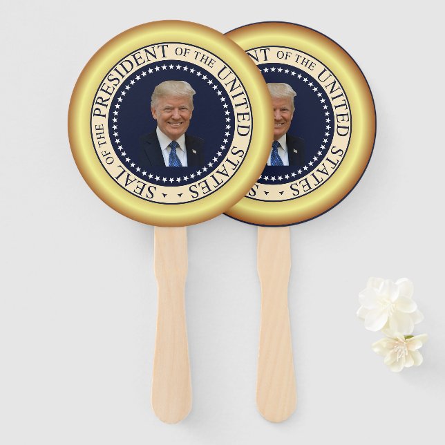 Éventail Donald Trump Souriant ~ Cerclé Par Les Étoiles ~ 2 (Devant et derrière)