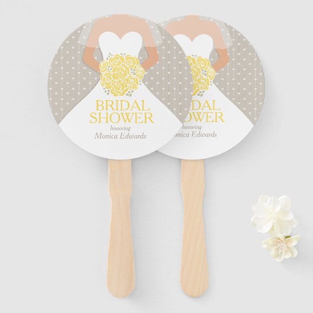 Éventail Douche nuptiale jaune rose robe blanche sur mesure (Devant et derrière)