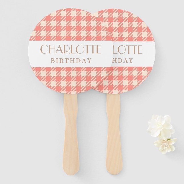 Éventail Doux mignon rose pâle en vichy plaid à carreaux (Devant et derrière)