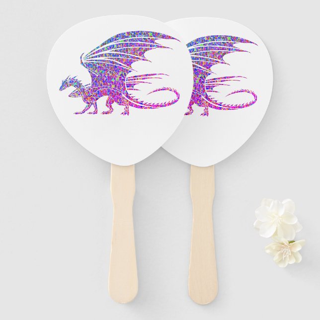 Éventail Dragon de mosaïque Extraordinaire (Devant et derrière)