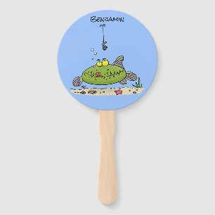 Éventail Drôle gras affamé poisson vert dessin de pêche