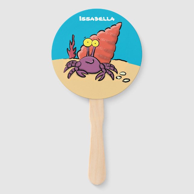 Éventail Drôle mignon caricature pourpre crabe ermite (Devant)