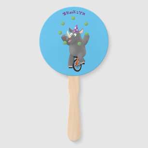 Éventail Drôle rhinocéros mignon jonglant sur monocycle