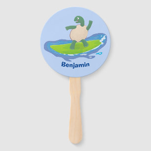 Éventail Drôle tortue vague de surf dessin animé