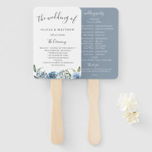 Éventail Dusty Blue Botanical Wedding Programme Fan à main