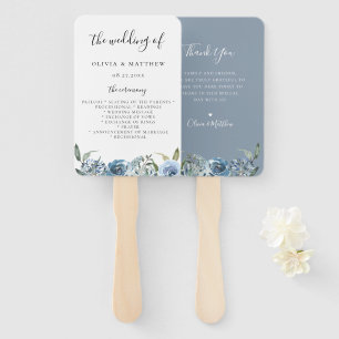Éventail Dusty Blue Botanical Wedding Programme Fan à main