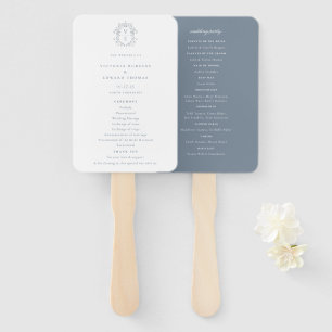 Éventail Dusty Blue Crest Monogramme Programme de mariage