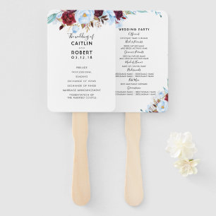 Éventail Dusty Blue et Bourgogne Floral Wedding Programme