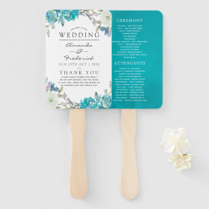Éventail Dusty Blue et Turquoise Floral Wedding Programme