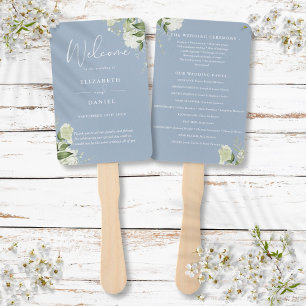 Éventail Dusty Blue Floral Greenery Programme de mariage