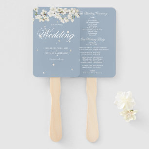 Éventail Dusty Blue Floral White Blossom Wedding Programme