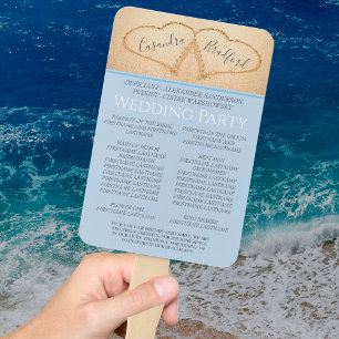 Éventail Dusty Blue Hearts in Sand Beach Wedding Programme