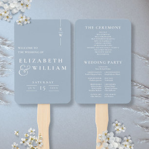 Éventail Dusty Blue Minimalist Monogram Wedding Programme