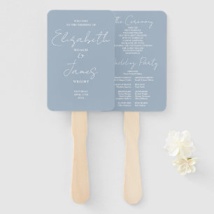 Éventail Dusty Blue Minimalist Script Wedding Programme