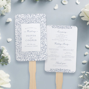 Éventail Dusty Blue Vintage Ornate Frame Wedding Programme