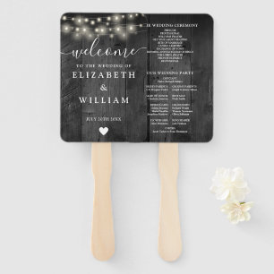 Éventail Éclairage à cordes Programme de mariage en bois de