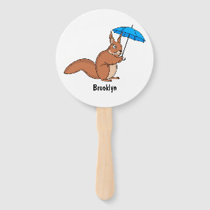 Éventail Écureuil rouge mignon avec dessin animé parapluie