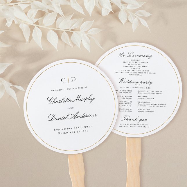 Éventail Élégance classique Script Monogramme Programme de  (Classic Elegance Script Monogram Wedding Program H Hand Fan)
