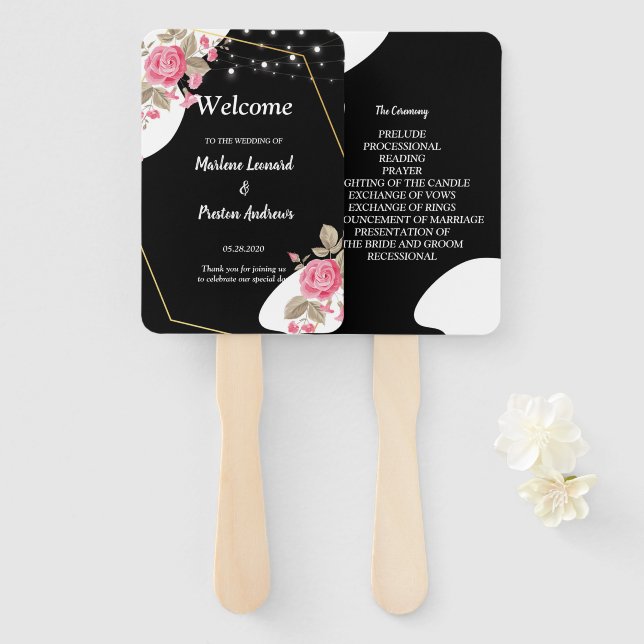Éventail Élégance Moderne Programme de Mariage à Fleurs Ros (Devant et derrière)